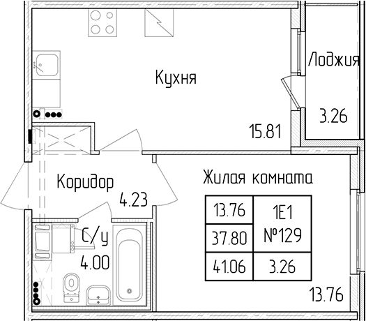 1-комнатная квартира 37.8 м², 3/4 эт., ЖК «Любоград в Стрельне»